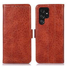 Leather Case Stands Flip Cover Holder D11Y for Samsung Galaxy S22 Ultra 5G Brown