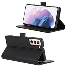 Leather Case Stands Flip Cover Holder D12T for Samsung Galaxy S21 5G Black