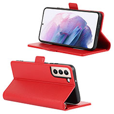 Leather Case Stands Flip Cover Holder D12T for Samsung Galaxy S21 5G Red