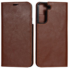 Leather Case Stands Flip Cover Holder D13T for Samsung Galaxy S22 5G Light Brown