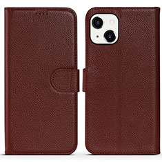 Leather Case Stands Flip Cover Holder DL1 for Apple iPhone 14 Brown