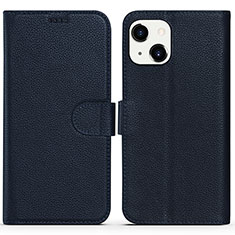 Leather Case Stands Flip Cover Holder DL1 for Apple iPhone 14 Plus Blue