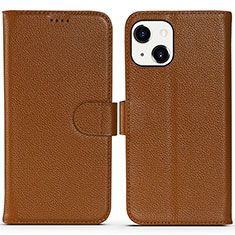 Leather Case Stands Flip Cover Holder DL1 for Apple iPhone 14 Plus Light Brown