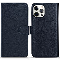 Leather Case Stands Flip Cover Holder DL1 for Apple iPhone 15 Pro Blue