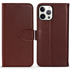 Leather Case Stands Flip Cover Holder DL1 for Apple iPhone 15 Pro Brown