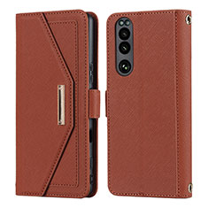 Leather Case Stands Flip Cover Holder DT1 for Sony Xperia 5 III Brown