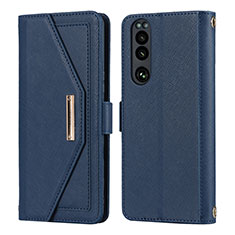Leather Case Stands Flip Cover Holder DT1 for Sony Xperia 5 III SO-53B Blue