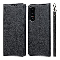 Leather Case Stands Flip Cover Holder DT1 for Sony Xperia 5 IV Black