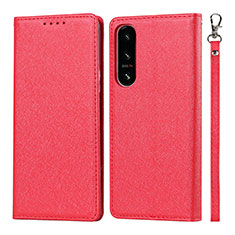 Leather Case Stands Flip Cover Holder DT1 for Sony Xperia 5 IV Red