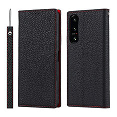 Leather Case Stands Flip Cover Holder DT2 for Sony Xperia 5 IV Black
