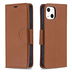 Leather Case Stands Flip Cover Holder for Apple iPhone 13 Mini Brown