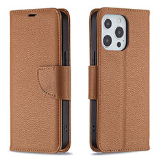 Leather Case Stands Flip Cover Holder for Apple iPhone 13 Pro Brown