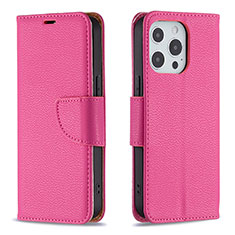 Leather Case Stands Flip Cover Holder for Apple iPhone 13 Pro Hot Pink