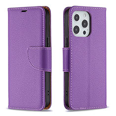 Leather Case Stands Flip Cover Holder for Apple iPhone 13 Pro Max Purple