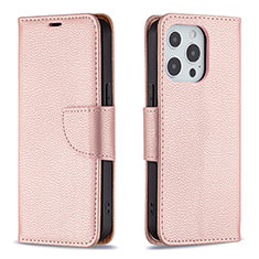 Leather Case Stands Flip Cover Holder for Apple iPhone 13 Pro Max Rose Gold