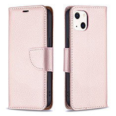 Leather Case Stands Flip Cover Holder for Apple iPhone 14 Plus Rose Gold