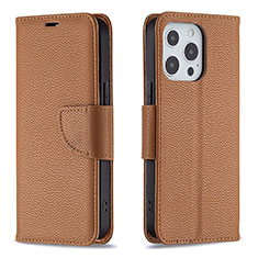 Leather Case Stands Flip Cover Holder for Apple iPhone 14 Pro Brown