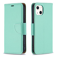 Leather Case Stands Flip Cover Holder for Apple iPhone 15 Cyan