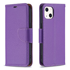 Leather Case Stands Flip Cover Holder for Apple iPhone 15 Plus Purple