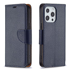 Leather Case Stands Flip Cover Holder for Apple iPhone 15 Pro Max Navy Blue