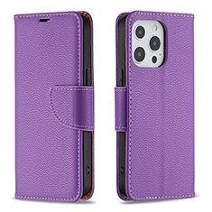 Leather Case Stands Flip Cover Holder for Apple iPhone 15 Pro Purple