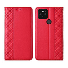 Leather Case Stands Flip Cover Holder for Google Pixel 5 Red