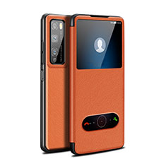 Leather Case Stands Flip Cover Holder for Huawei Enjoy Z 5G Orange