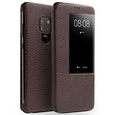 Leather Case Stands Flip Cover Holder for Huawei Mate 20 Brown