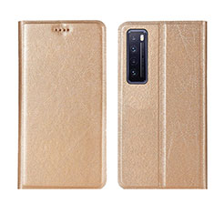 Leather Case Stands Flip Cover Holder for Huawei Nova 7 5G Gold