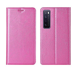 Leather Case Stands Flip Cover Holder for Huawei Nova 7 5G Pink