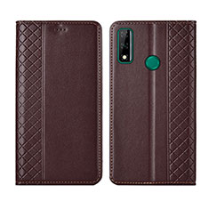 Leather Case Stands Flip Cover Holder for Huawei Y8s Brown