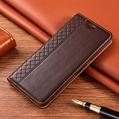 Leather Case Stands Flip Cover Holder for LG K22 Brown