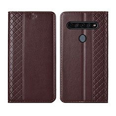 Leather Case Stands Flip Cover Holder for LG K41S Brown