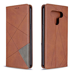 Leather Case Stands Flip Cover Holder for LG K51 Brown