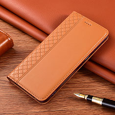 Leather Case Stands Flip Cover Holder for Motorola Moto E7 Plus Orange