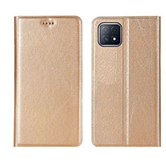 Leather Case Stands Flip Cover Holder for Oppo A53 5G Gold