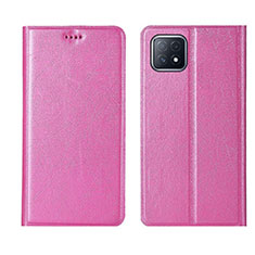 Leather Case Stands Flip Cover Holder for Oppo A53 5G Pink