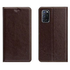 Leather Case Stands Flip Cover Holder for Oppo A92 Brown
