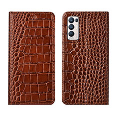 Leather Case Stands Flip Cover Holder for Oppo Find X3 Neo 5G Light Brown