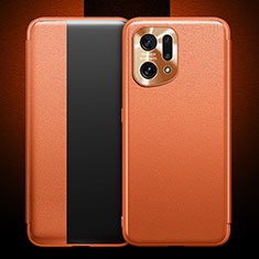 Leather Case Stands Flip Cover Holder for Oppo Find X5 5G Orange