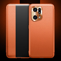 Leather Case Stands Flip Cover Holder for Oppo Find X5 Pro 5G Orange