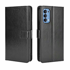 Leather Case Stands Flip Cover Holder for Oppo Reno4 4G Black