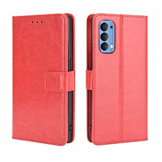 Leather Case Stands Flip Cover Holder for Oppo Reno4 4G Red