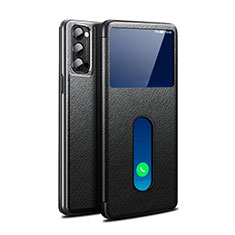 Leather Case Stands Flip Cover Holder for Oppo Reno4 5G Black