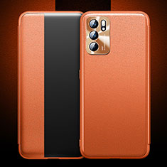 Leather Case Stands Flip Cover Holder for Oppo Reno6 5G Orange