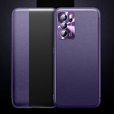 Leather Case Stands Flip Cover Holder for Oppo Reno6 Pro 5G India Purple