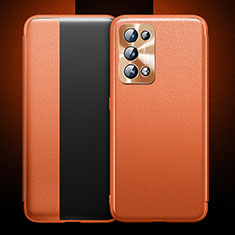 Leather Case Stands Flip Cover Holder for Oppo Reno6 Pro+ Plus 5G Orange