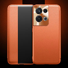 Leather Case Stands Flip Cover Holder for Oppo Reno9 5G Orange