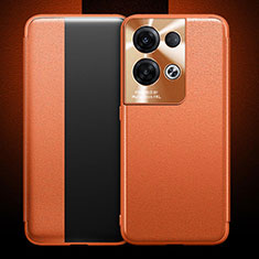 Leather Case Stands Flip Cover Holder for Oppo Reno9 Pro+ Plus 5G Orange
