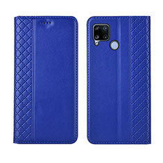 Leather Case Stands Flip Cover Holder for Realme C15 Blue